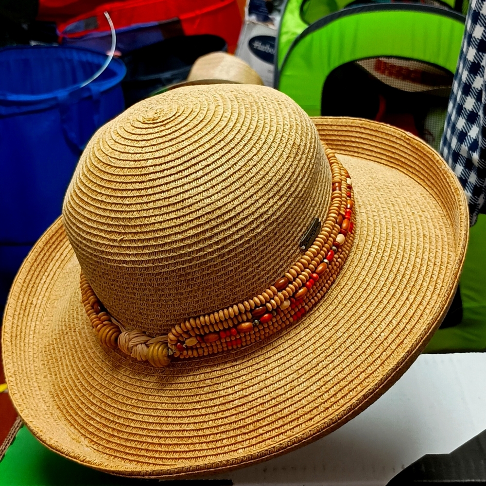 Designer Sun N Sand straw Hat w bead sequin band 1 size $34+free scarf or Hat. - Picture 3 of 16